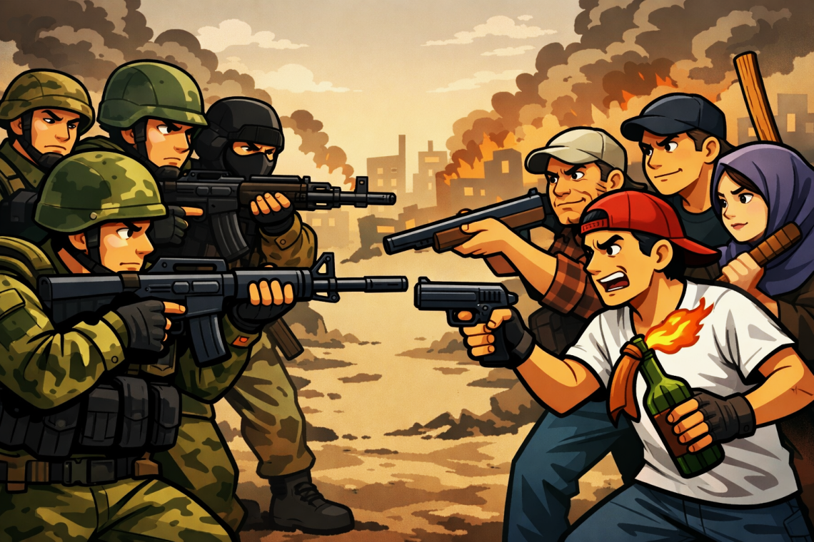 Ilustrasi bentrokan oknum aparat dengan masyarakat sipil