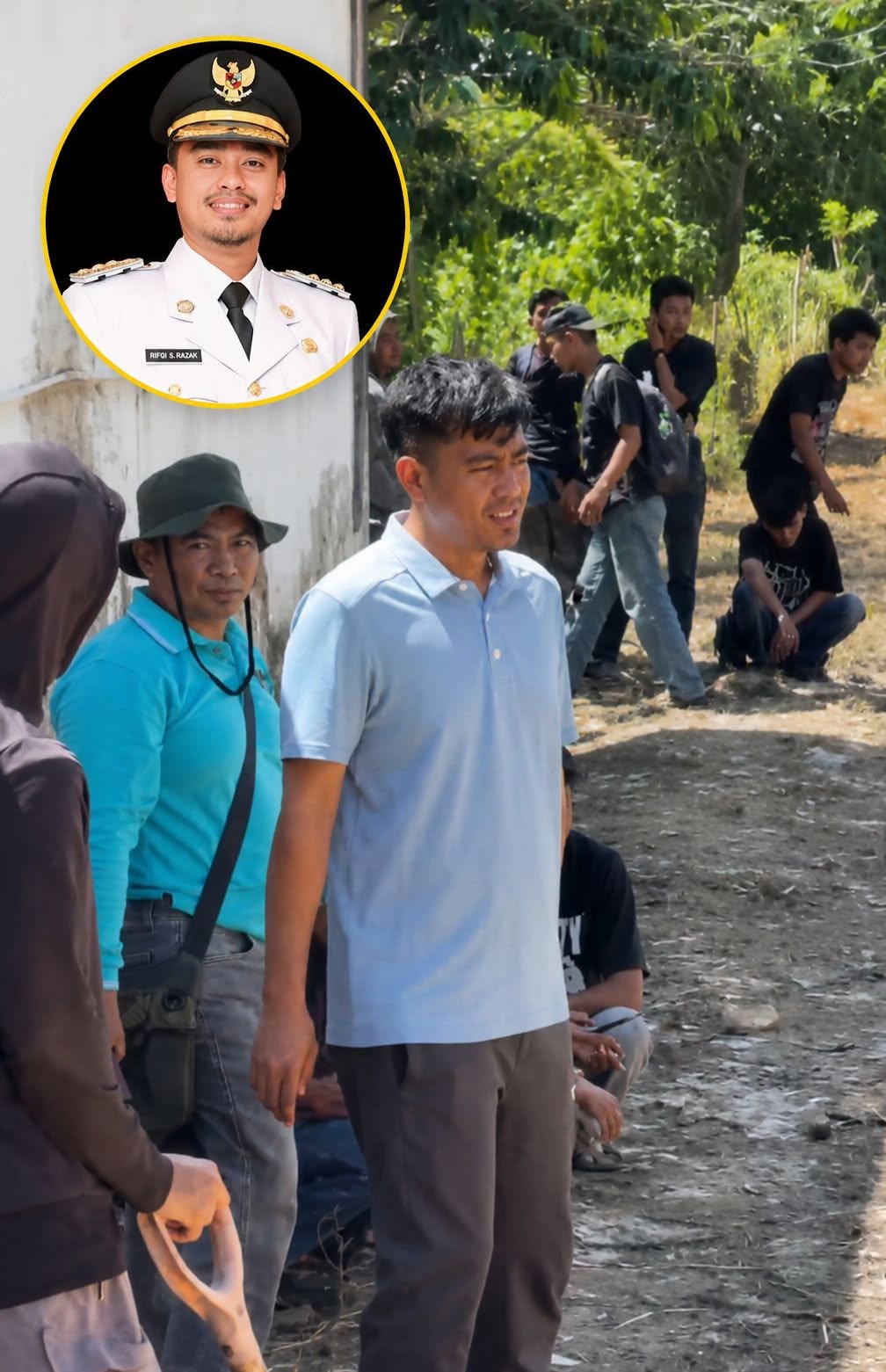 Bupati Rifqi Saifullah Razak turun langsung mendampingi mahasiswa dalam kegiatan kerja bakti di Asrama Mahasiswa Wawonii di Kota Kendari, Sabtu (20/06/2026)