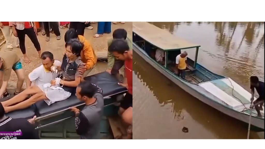 Seorang pasien dinaikkan perahu untuk dirujuk ke Kota Kendari dari Laonti. 